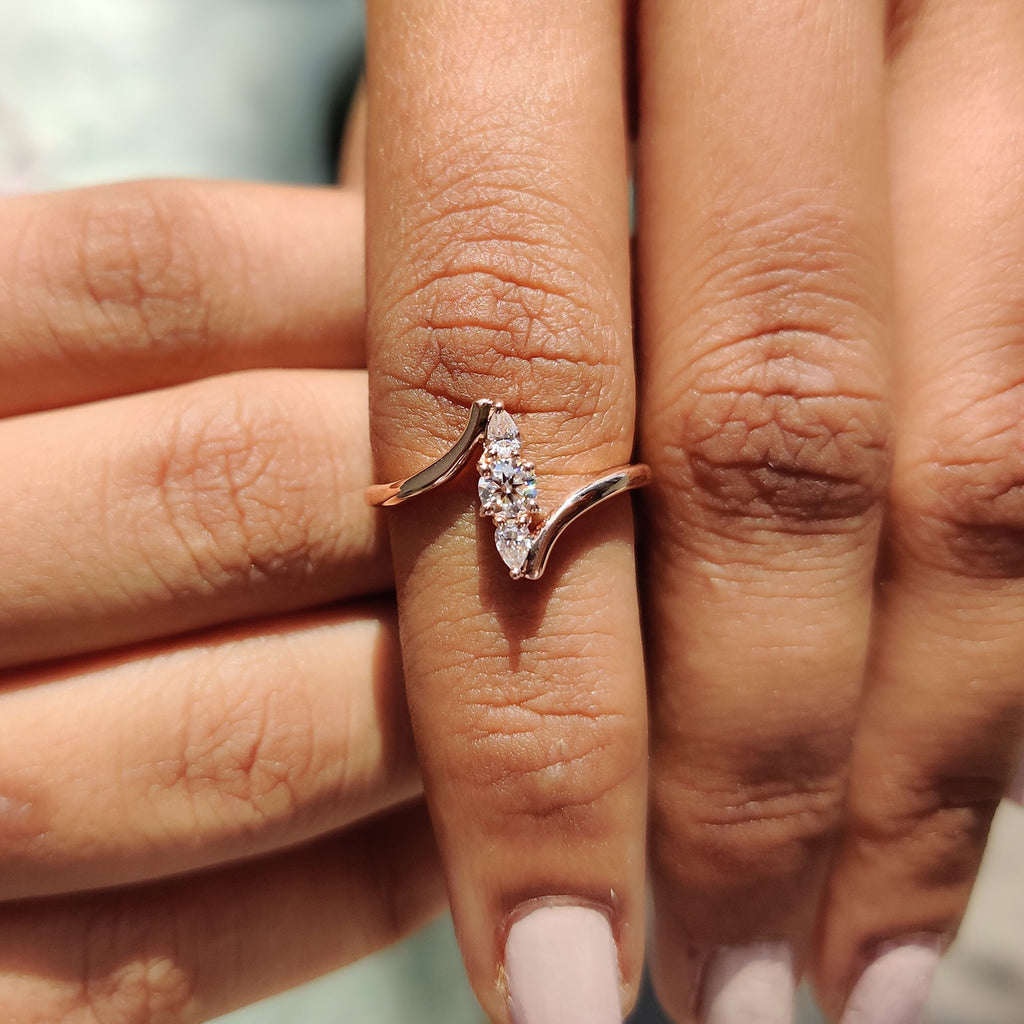 3 Stone Engagement Ring With Bypass Setting