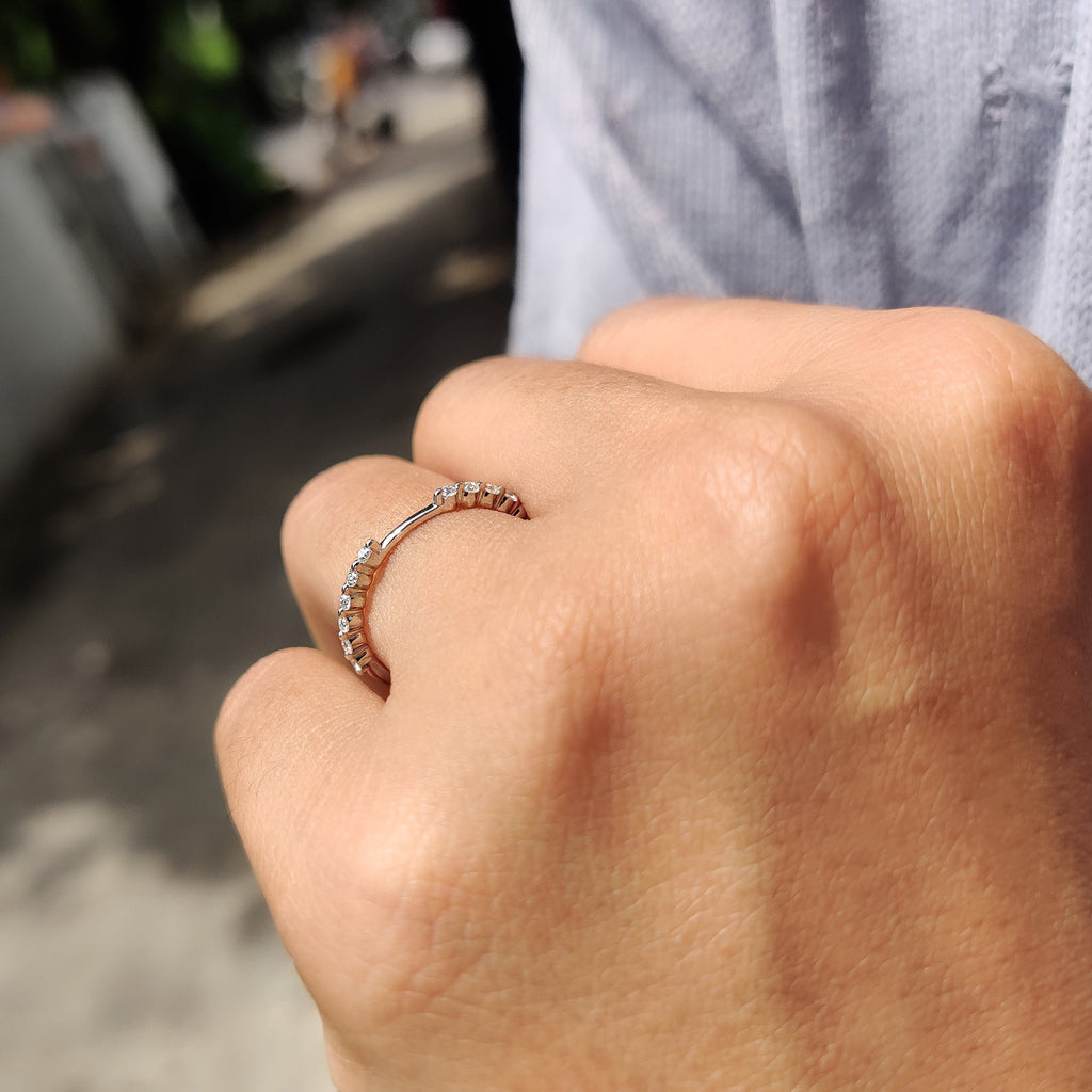 Round Cut Stackable Wedding Band With Shared Prong Setting