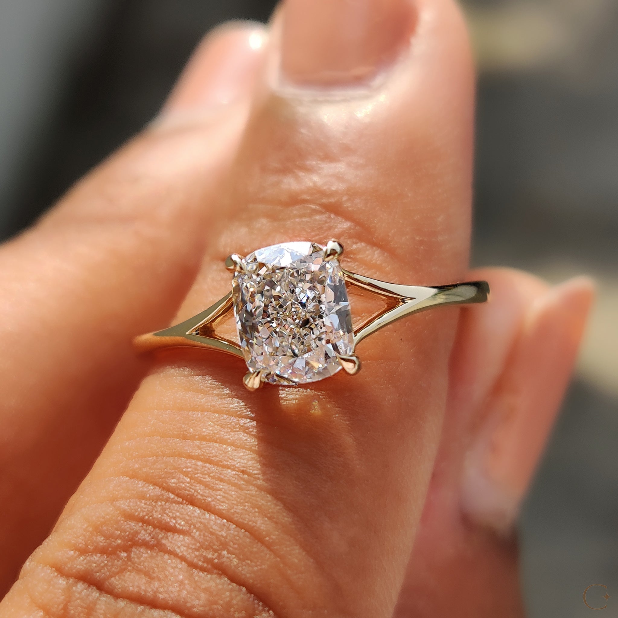 Cushion Diamond Ring In Split Shank Style