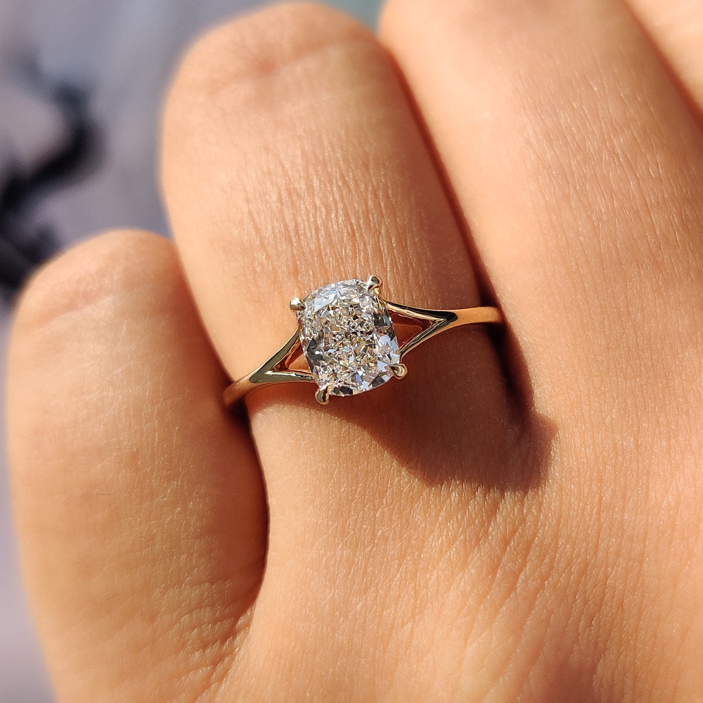 Elongated Cushion Cut Diamond Ring