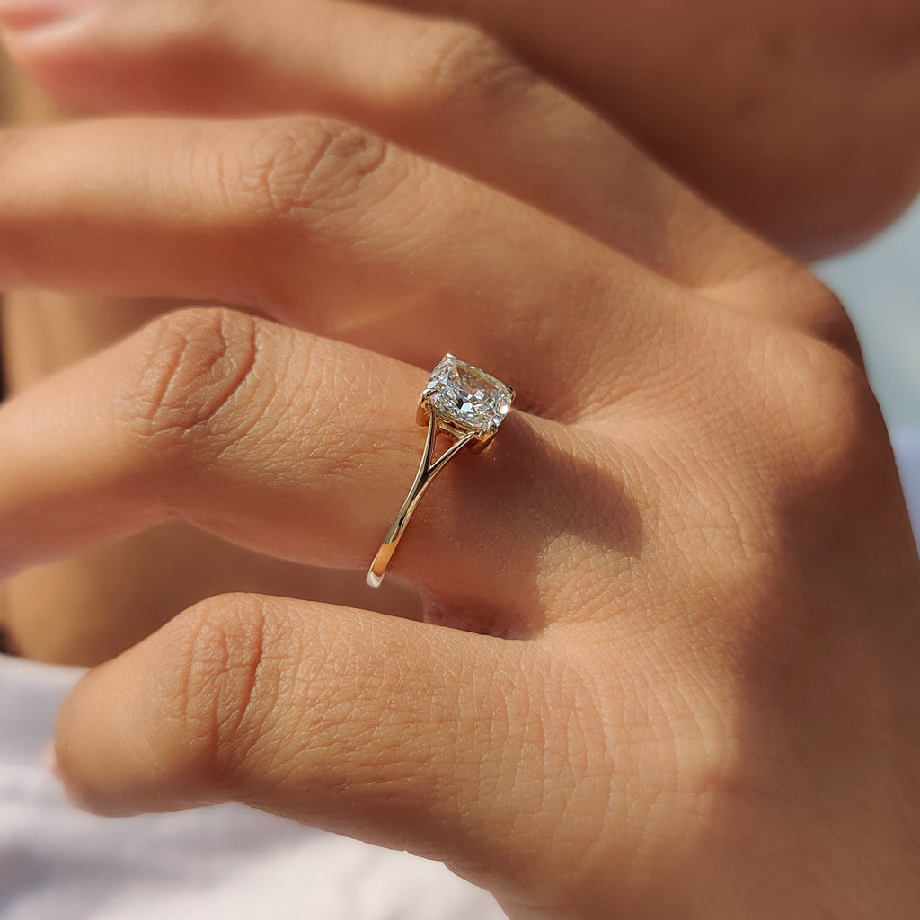 Elongated Cushion Cut Diamond Ring