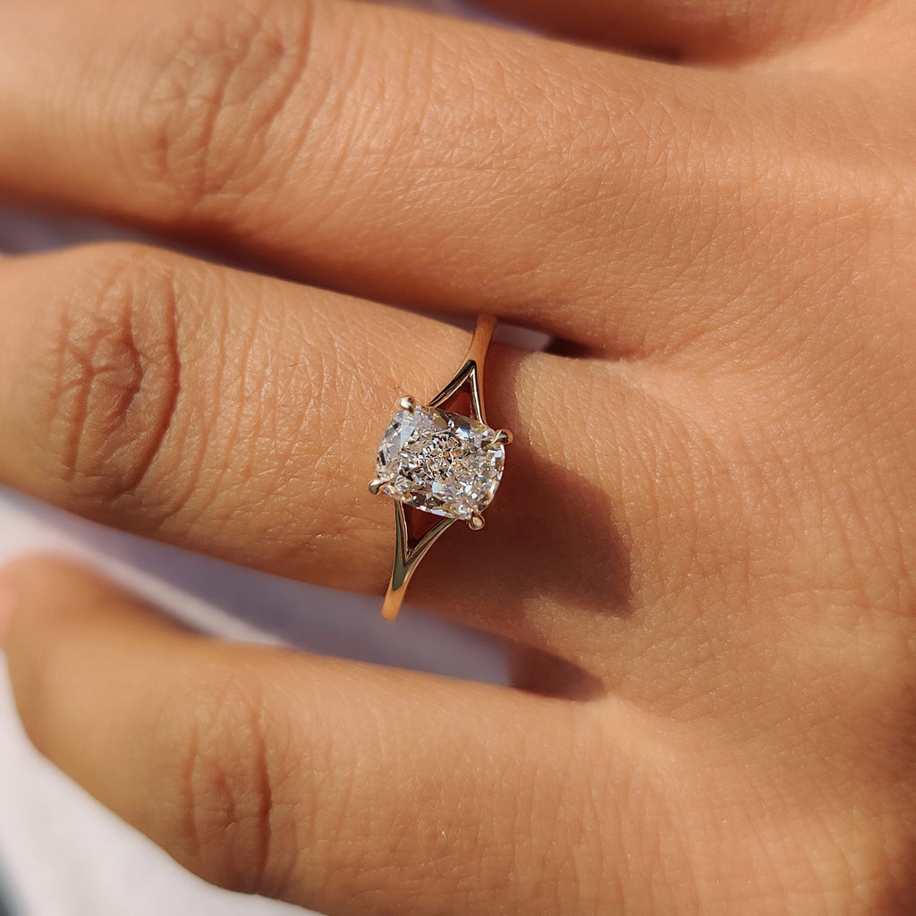 Elongated Cushion Cut Diamond Ring
