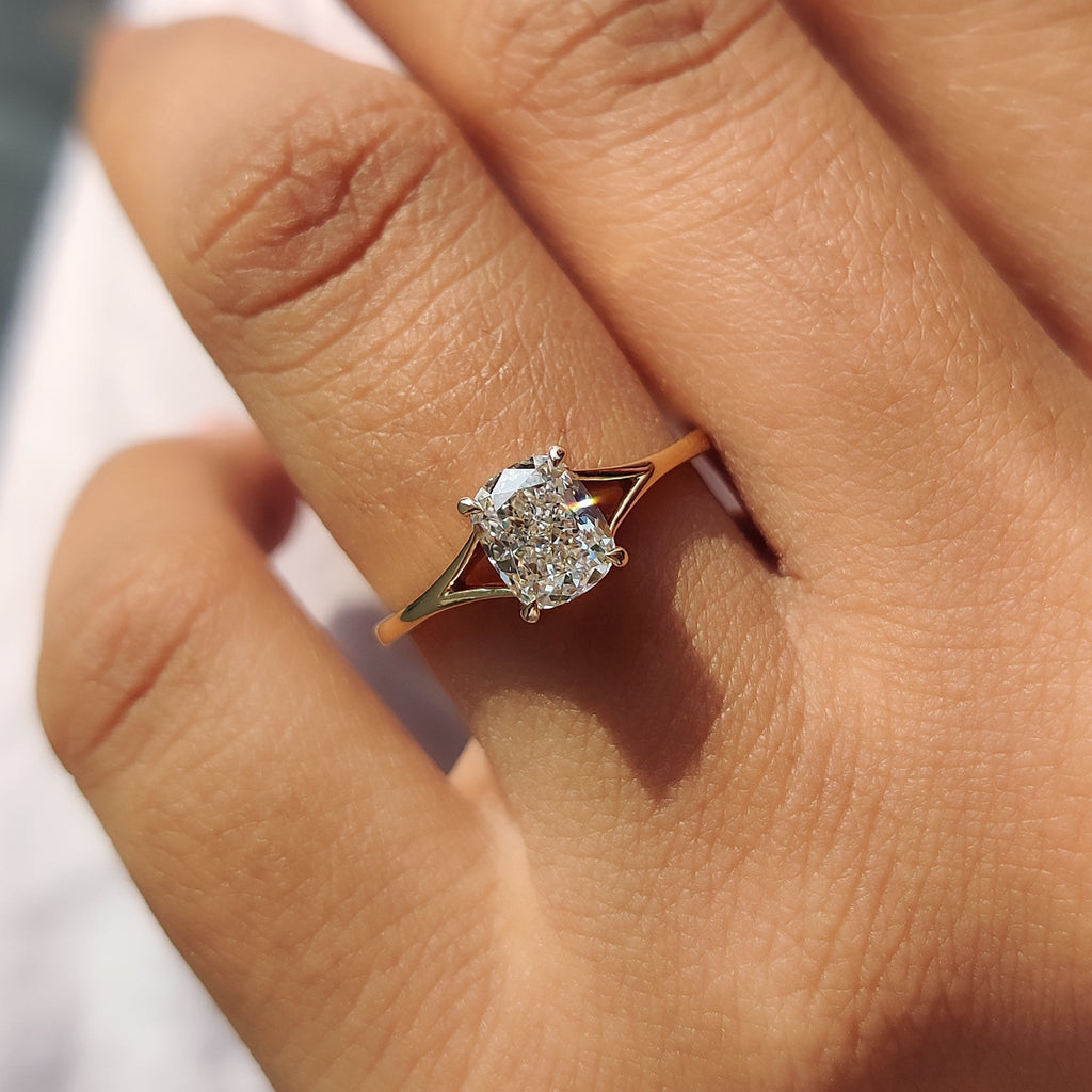 Elongated Cushion Cut Diamond Ring
