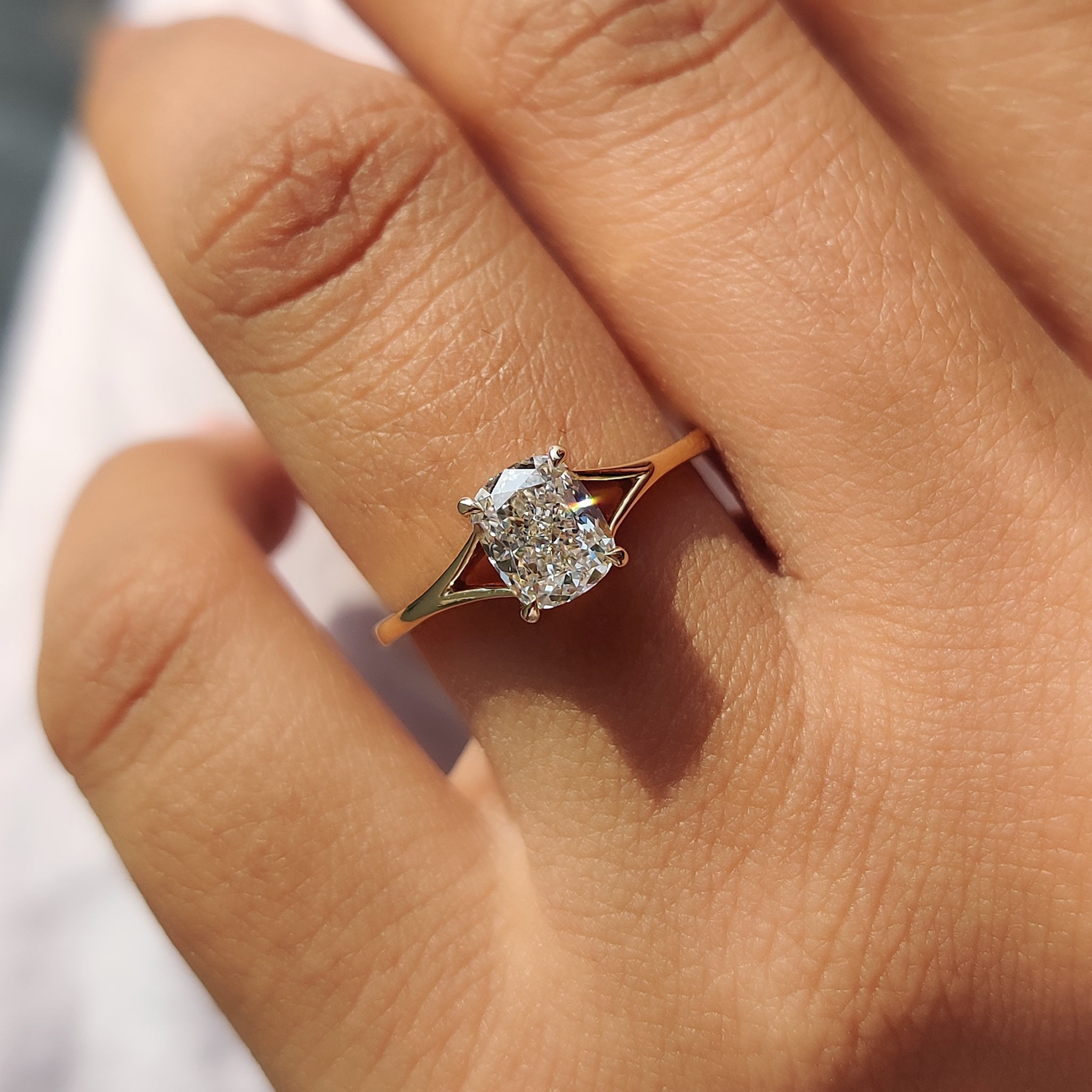 Elongated Cushion Cut Diamond Ring