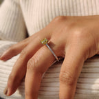 Moissanite Pave Ring With Cushion Canary Yellow Stone