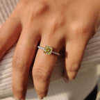 Moissanite Pave Ring With Cushion Canary Yellow Stone