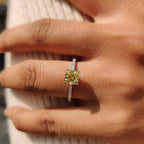 Moissanite Pave Ring With Cushion Canary Yellow Stone