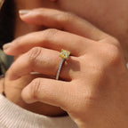 Moissanite Pave Ring With Cushion Canary Yellow Stone