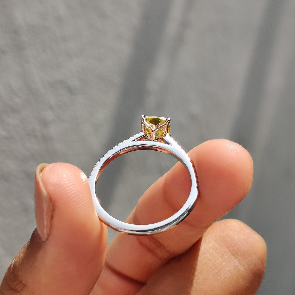Moissanite Pave Ring With Cushion Canary Yellow Stone