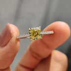Moissanite Pave Ring With Cushion Canary Yellow Stone