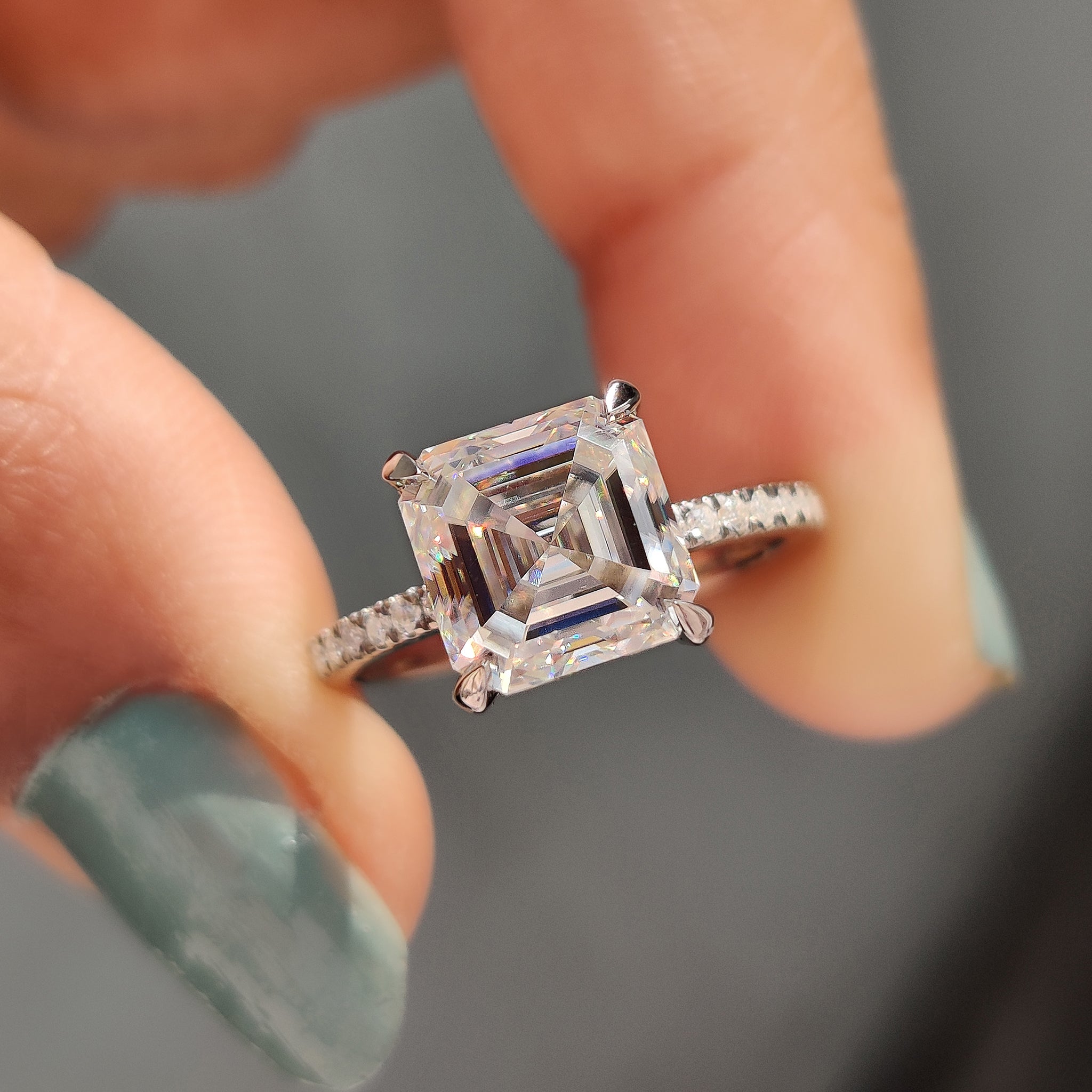 Hidden Halo Asscher Cut Moissanite Ring Main image