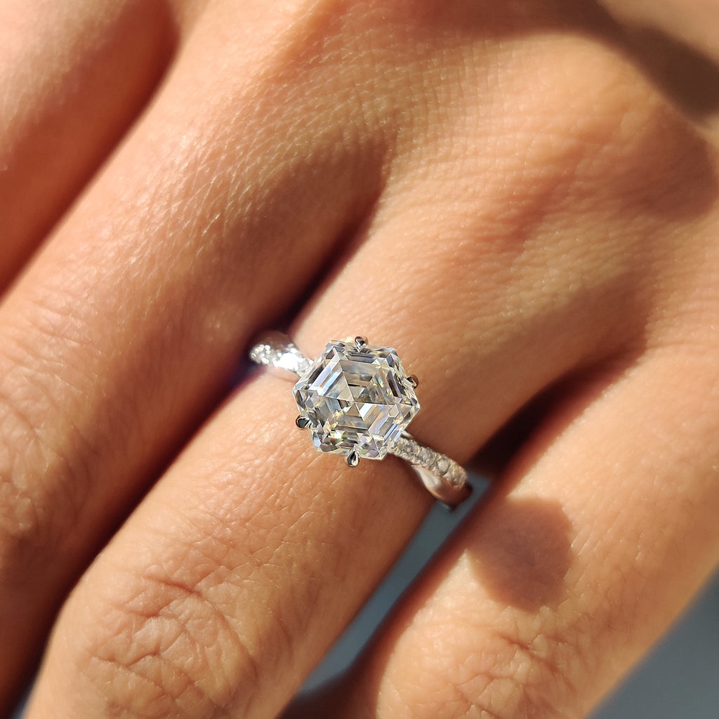 Twisted Pave Hexagon Engagement Ring