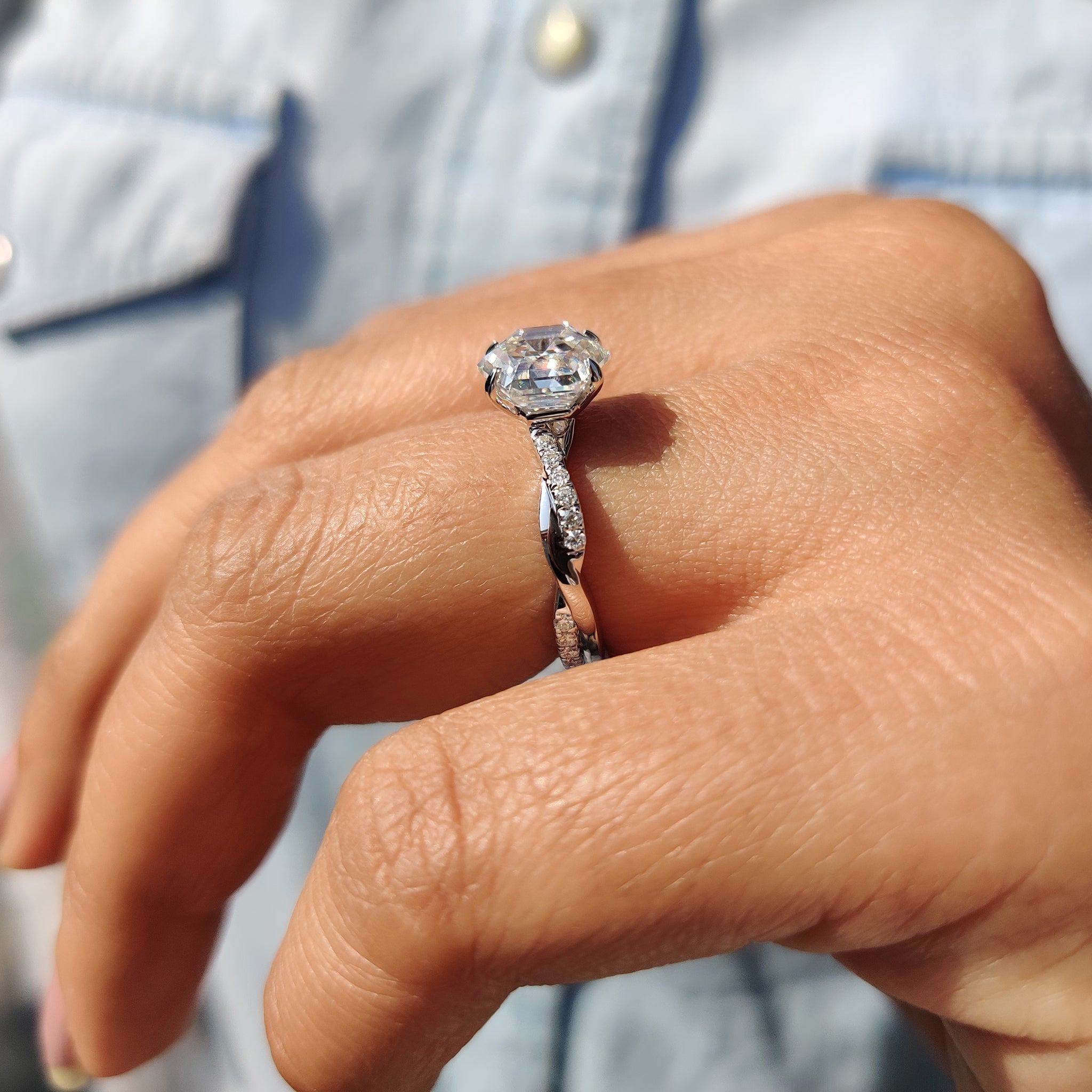 Twisted Pave Hexagon Engagement Ring