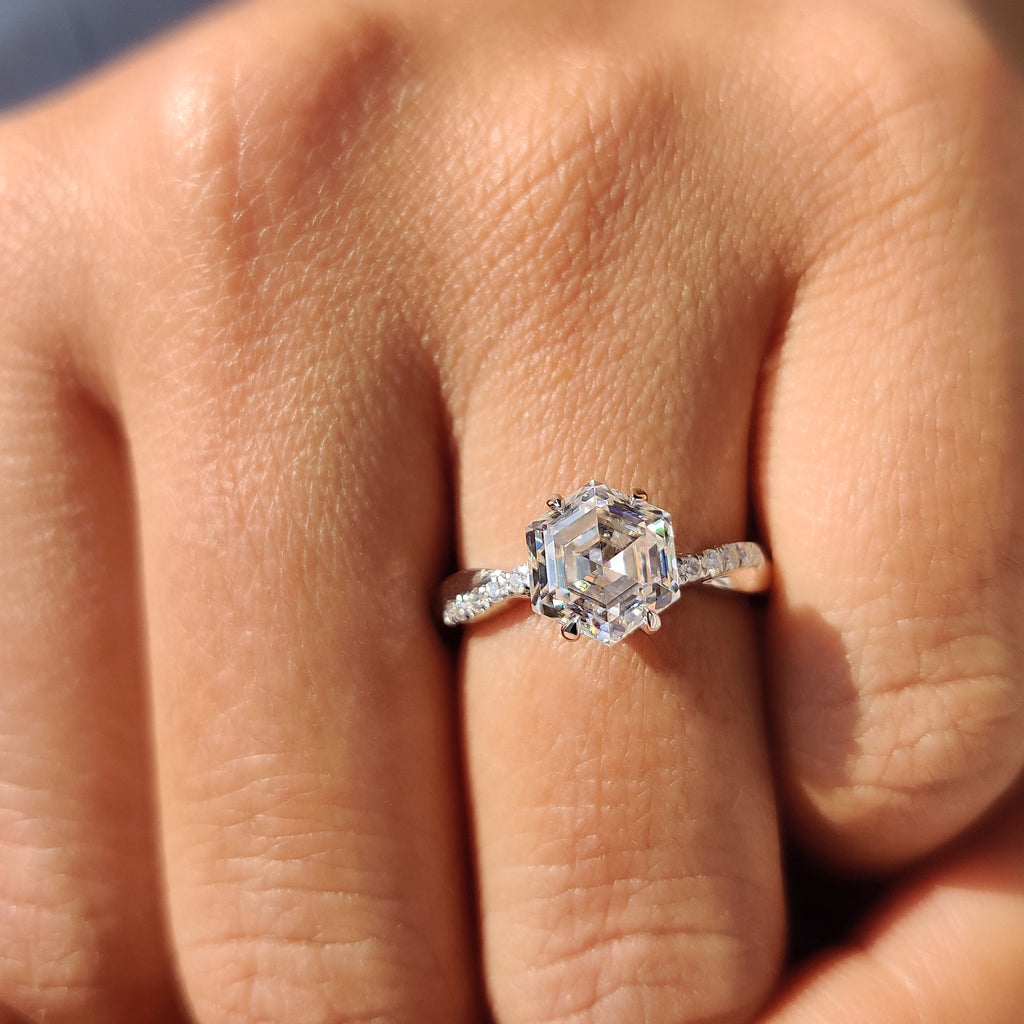 Twisted Pave Hexagon Engagement Ring