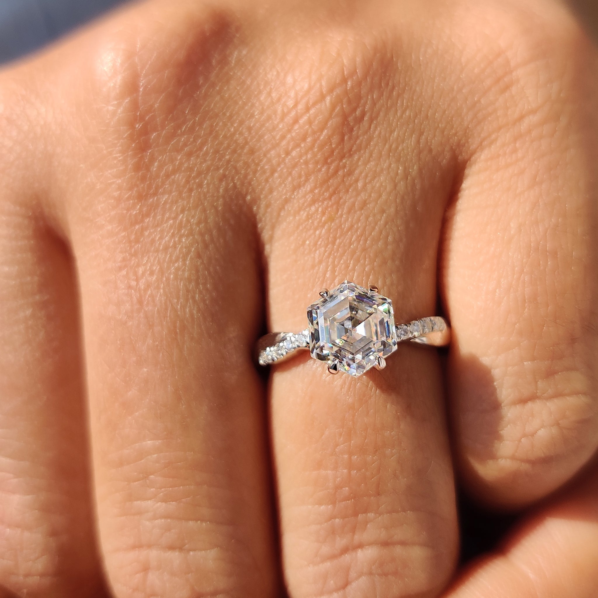 Twisted Pave Hexagon Engagement Ring