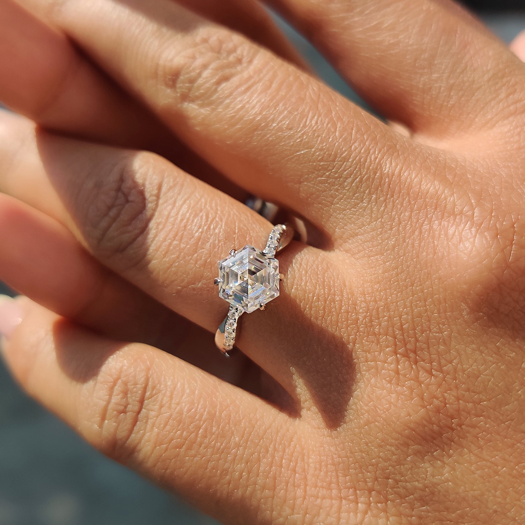 Twisted Pave Hexagon Engagement Ring