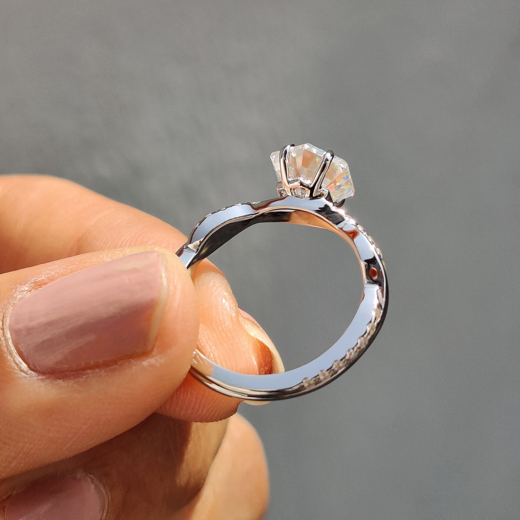 Twisted Pave Hexagon Engagement Ring
