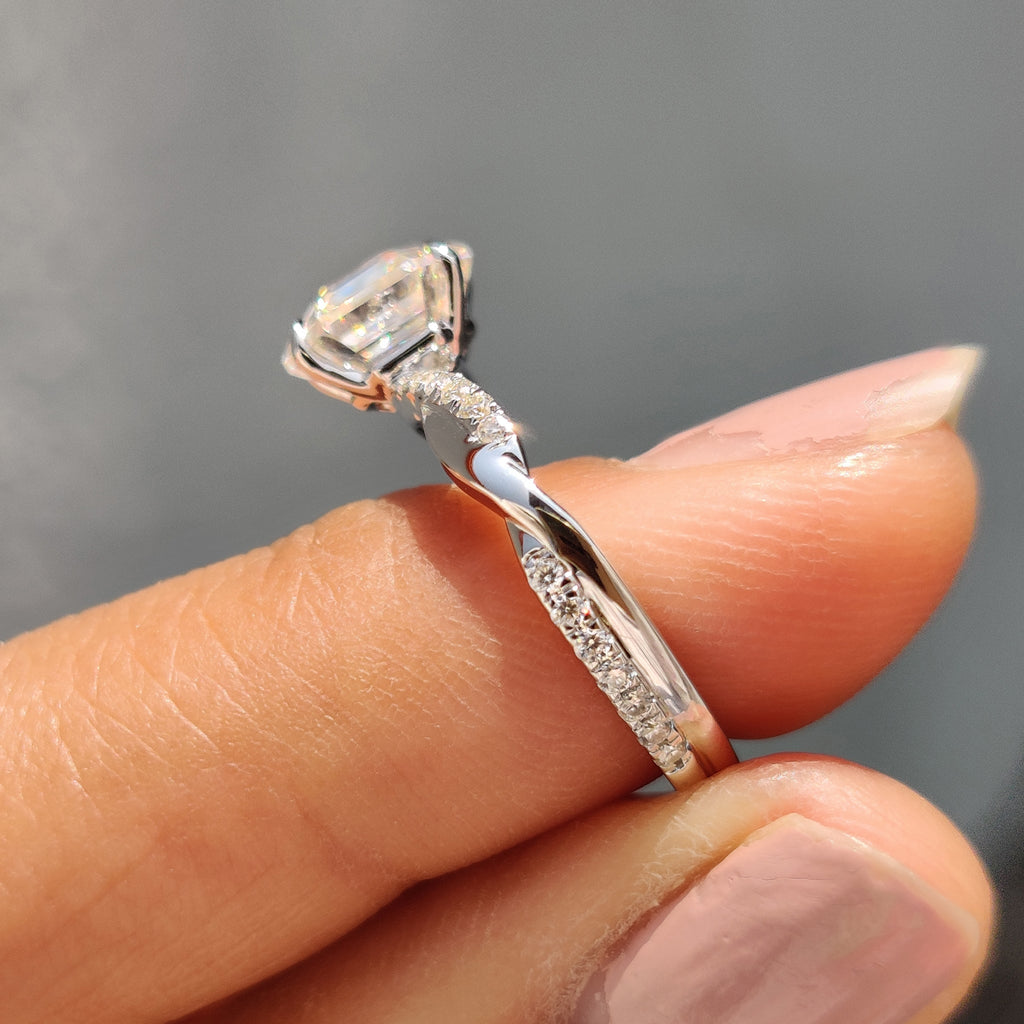 Twisted Pave Hexagon Engagement Ring
