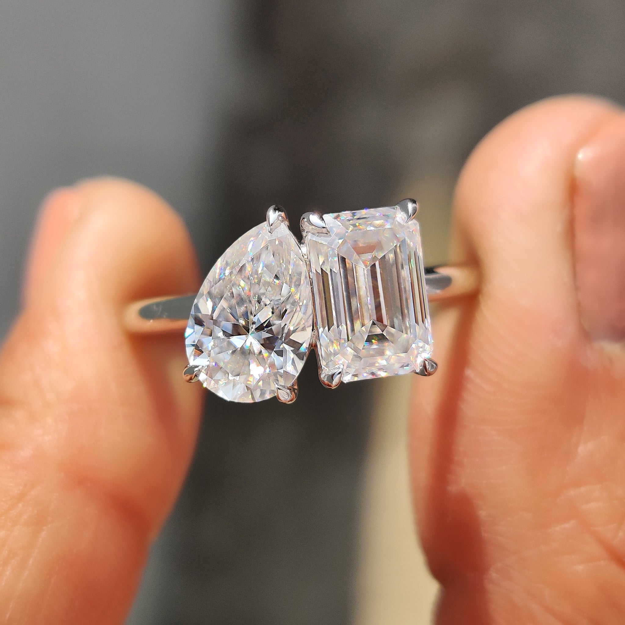 Pear And Emerald Cut Ring In Toi Et Moi Style Main image