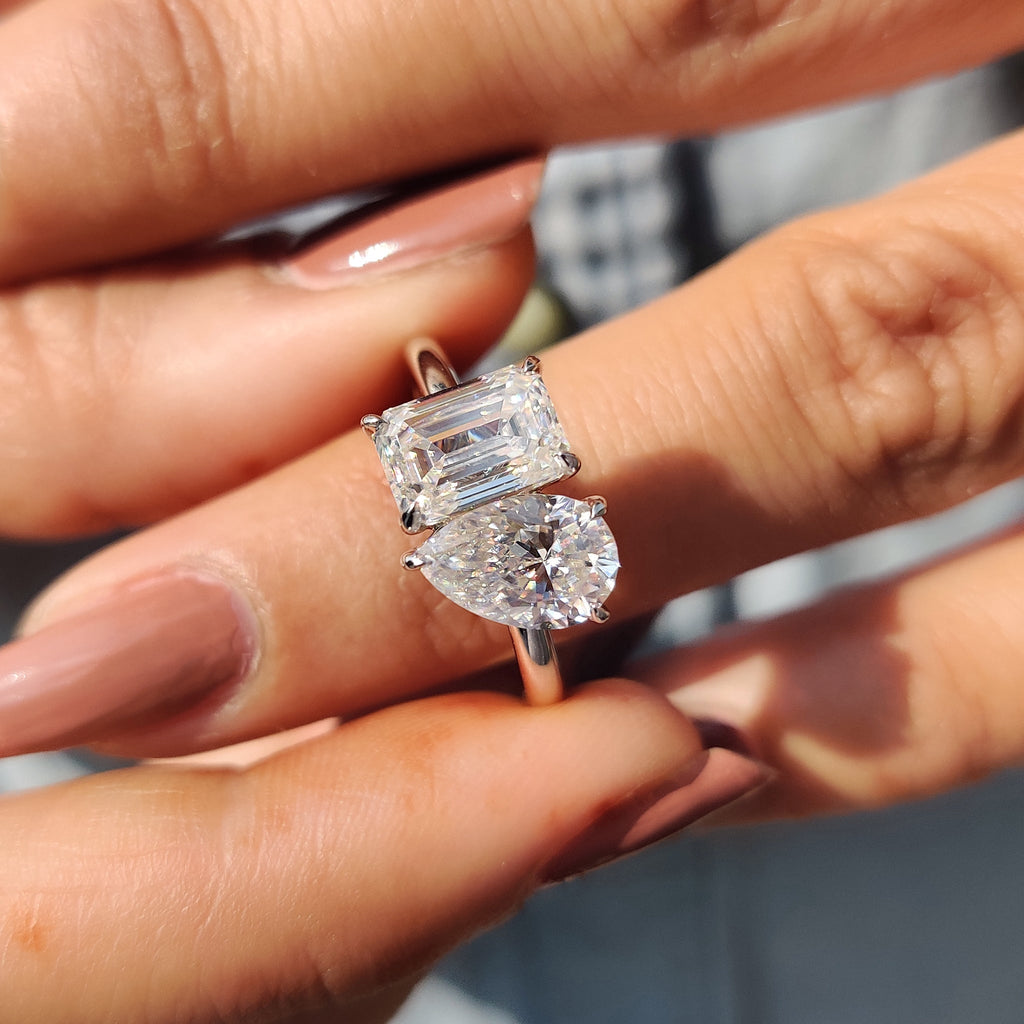 Pear And Emerald Cut Ring In Toi Et Moi Style