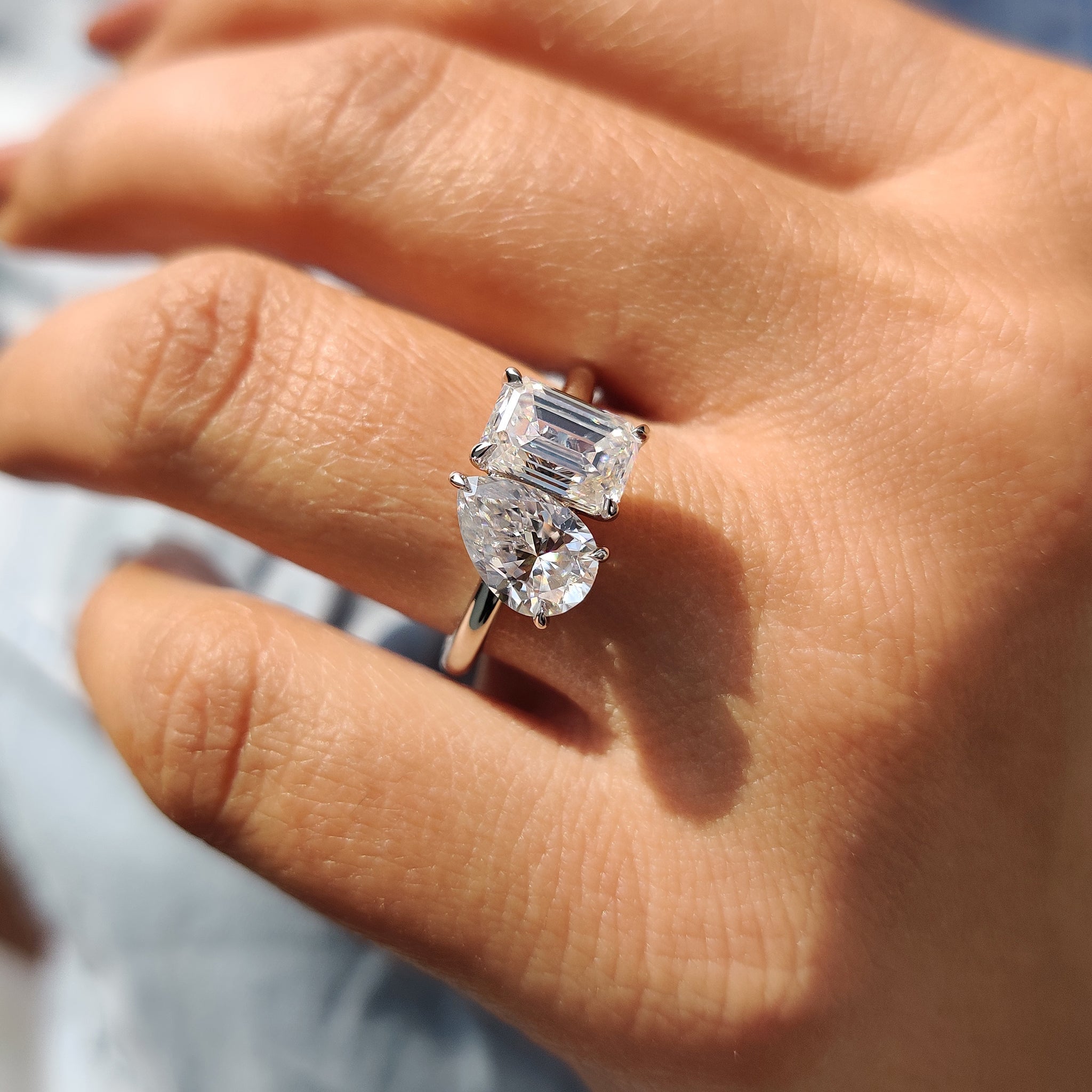 Pear And Emerald Cut Ring In Toi Et Moi Style Secondary image
