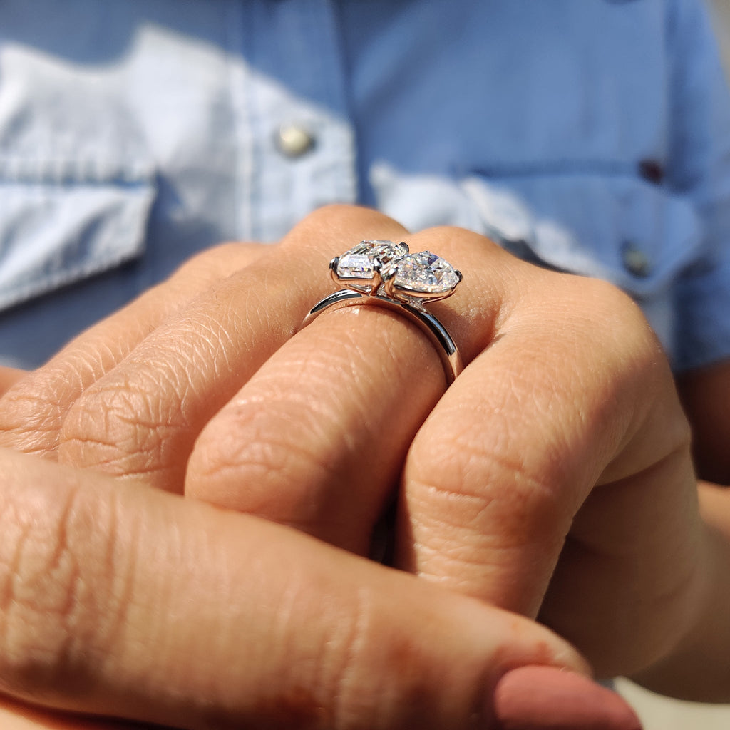 Pear And Emerald Cut Ring In Toi Et Moi Style