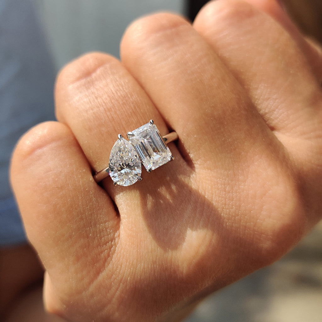 Pear And Emerald Cut Ring In Toi Et Moi Style