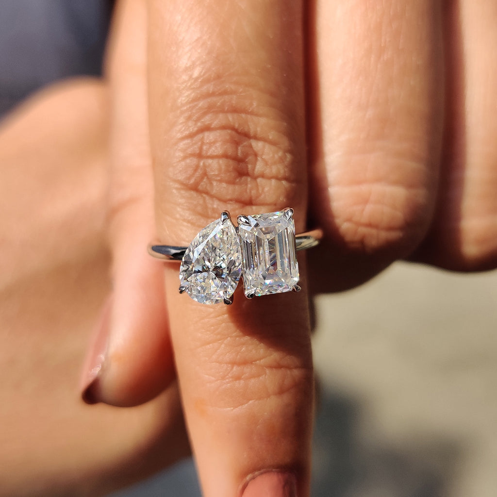 Pear And Emerald Cut Ring In Toi Et Moi Style