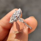 Marquise Moissanite Ring With 2 Kite Side Stone