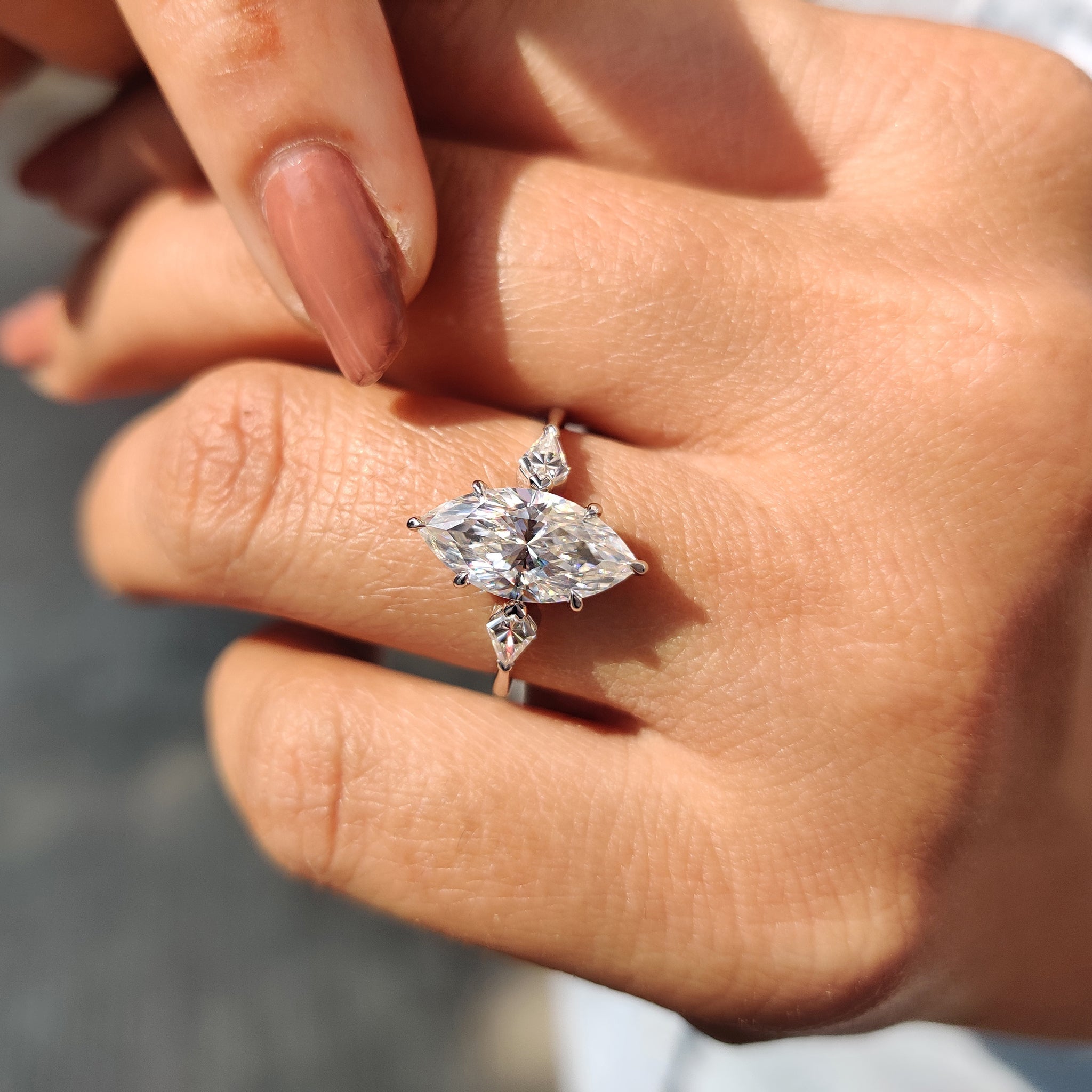 Marquise Moissanite Ring With 2 Kite Side Stone Secondary image