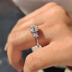Moissanite Pear Ring With Marquise And Round Cut Side Stone