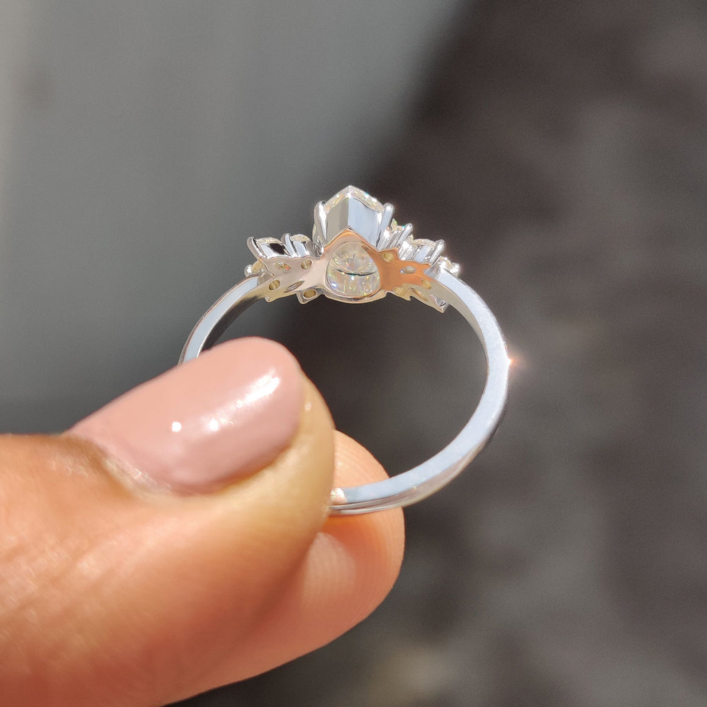Moissanite Pear Ring With Marquise And Round Cut Side Stone
