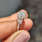 Moissanite Pear Ring With Marquise And Round Cut Side Stone