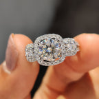 Round Cut Moissanite Engagement Ring in Split Pave Set