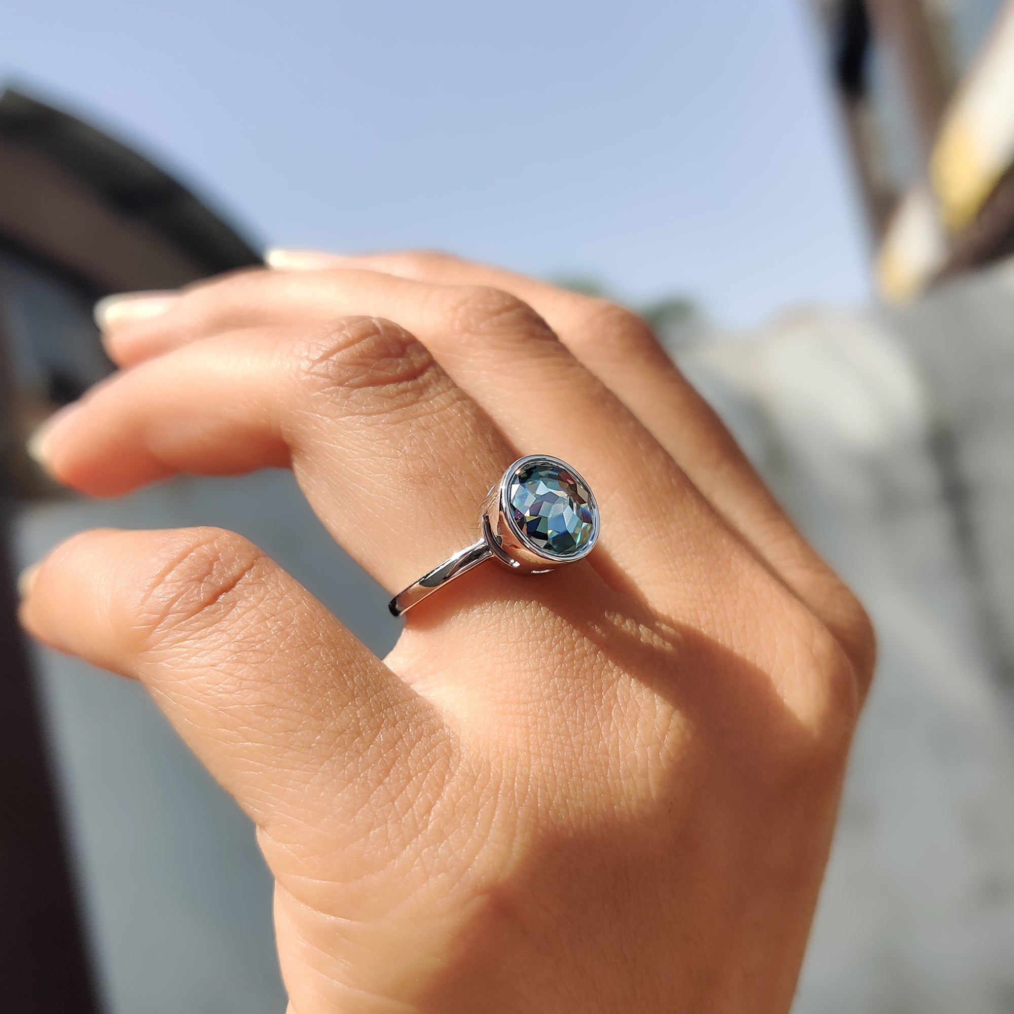 Green Round Rose Cut Solitaire Ring in Bezel Setting Style