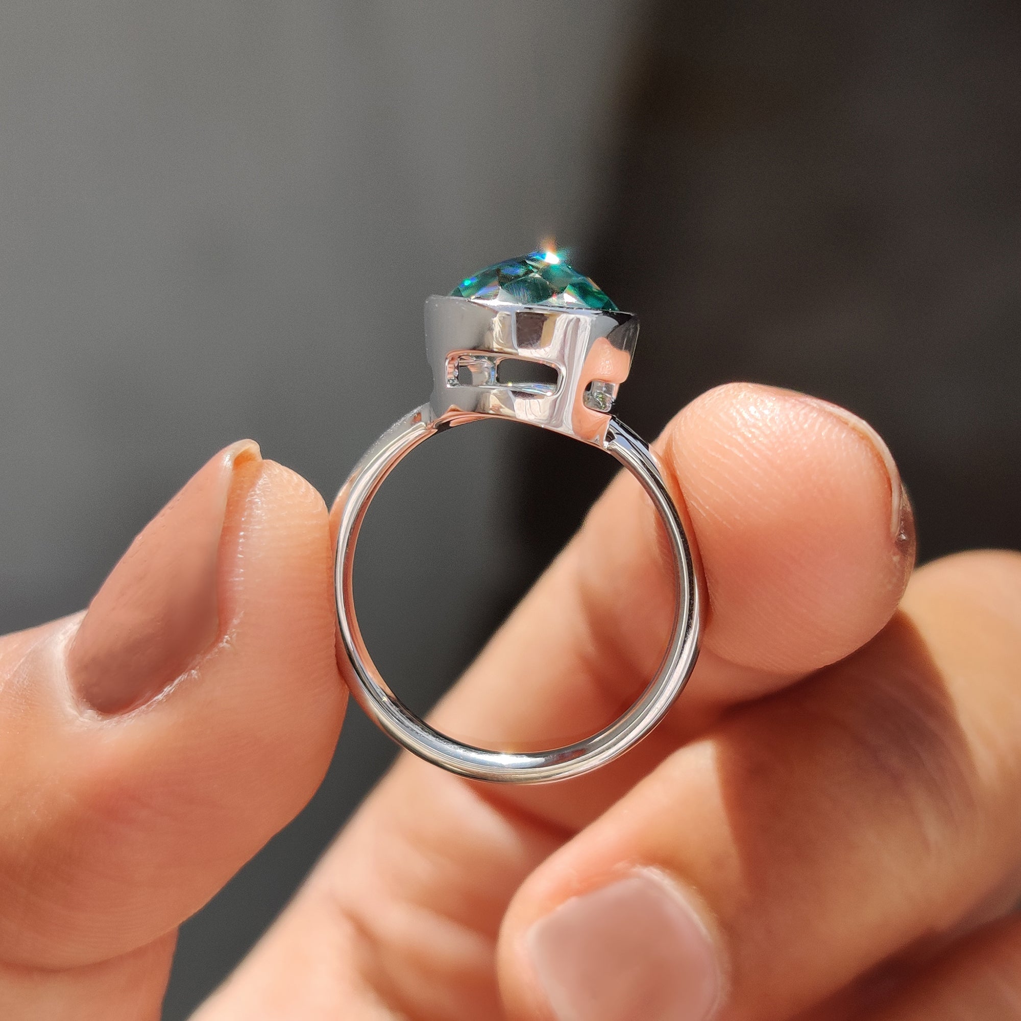 Green Round Rose Cut Solitaire Ring in Bezel Setting Style