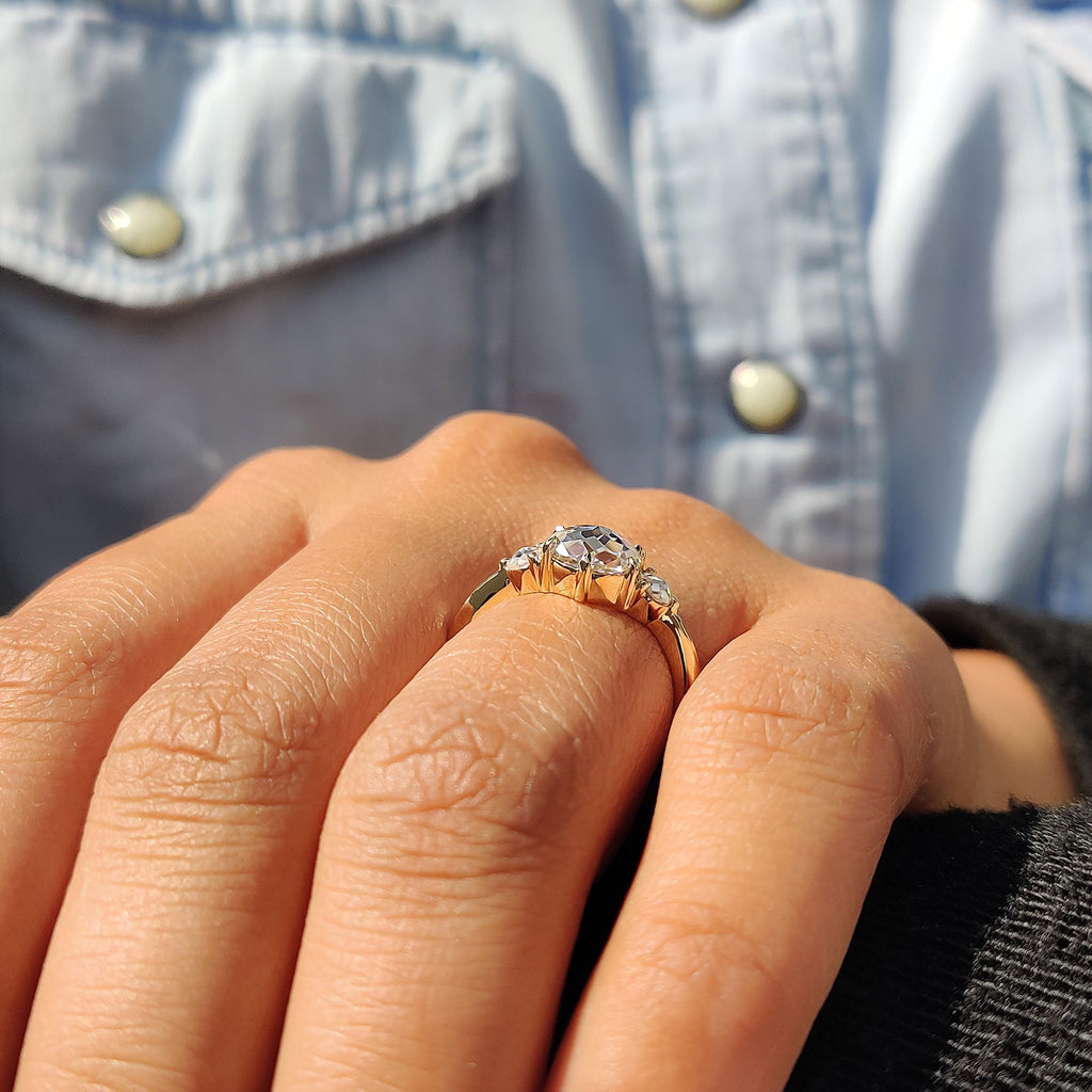 Three Stone Round Rose Cut Ring