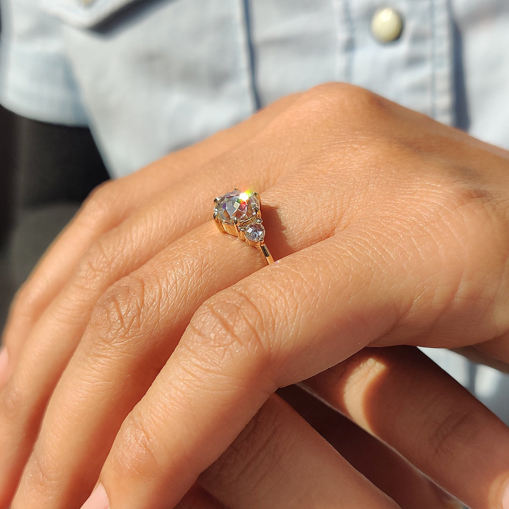Three Stone Round Rose Cut Ring