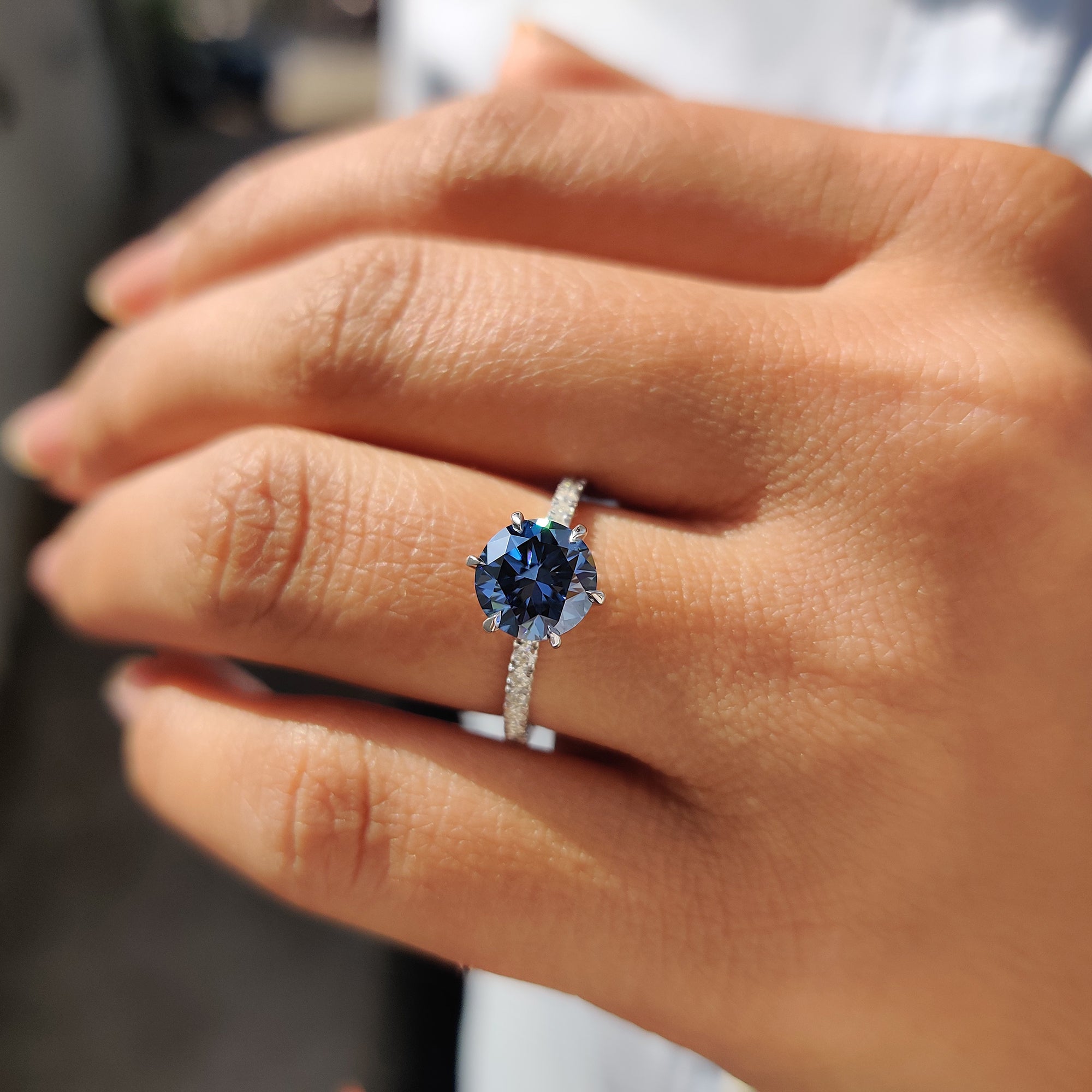 Royal Dark Blue Round Pave Engagement Ring Secondary image