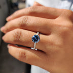 Royal Dark Blue Round Pave Engagement Ring