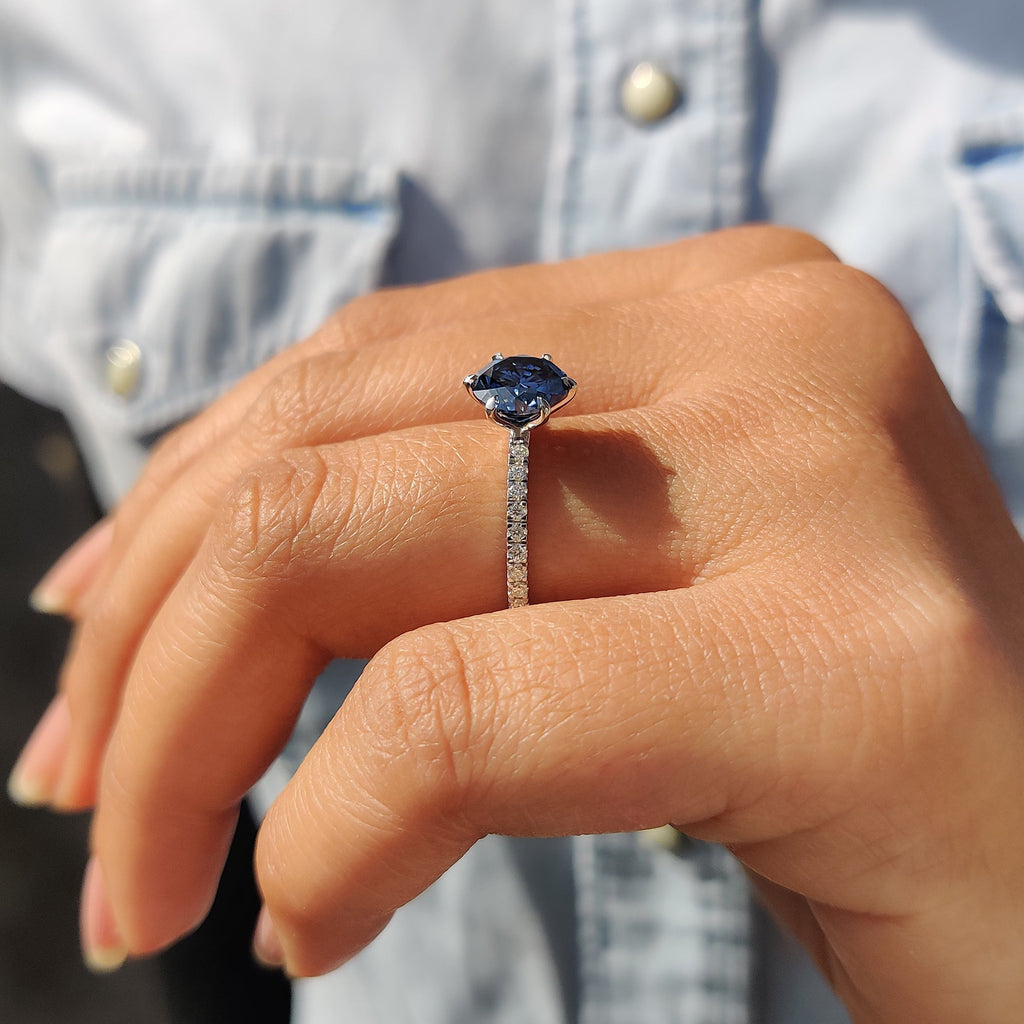 Royal Dark Blue Round Pave Engagement Ring