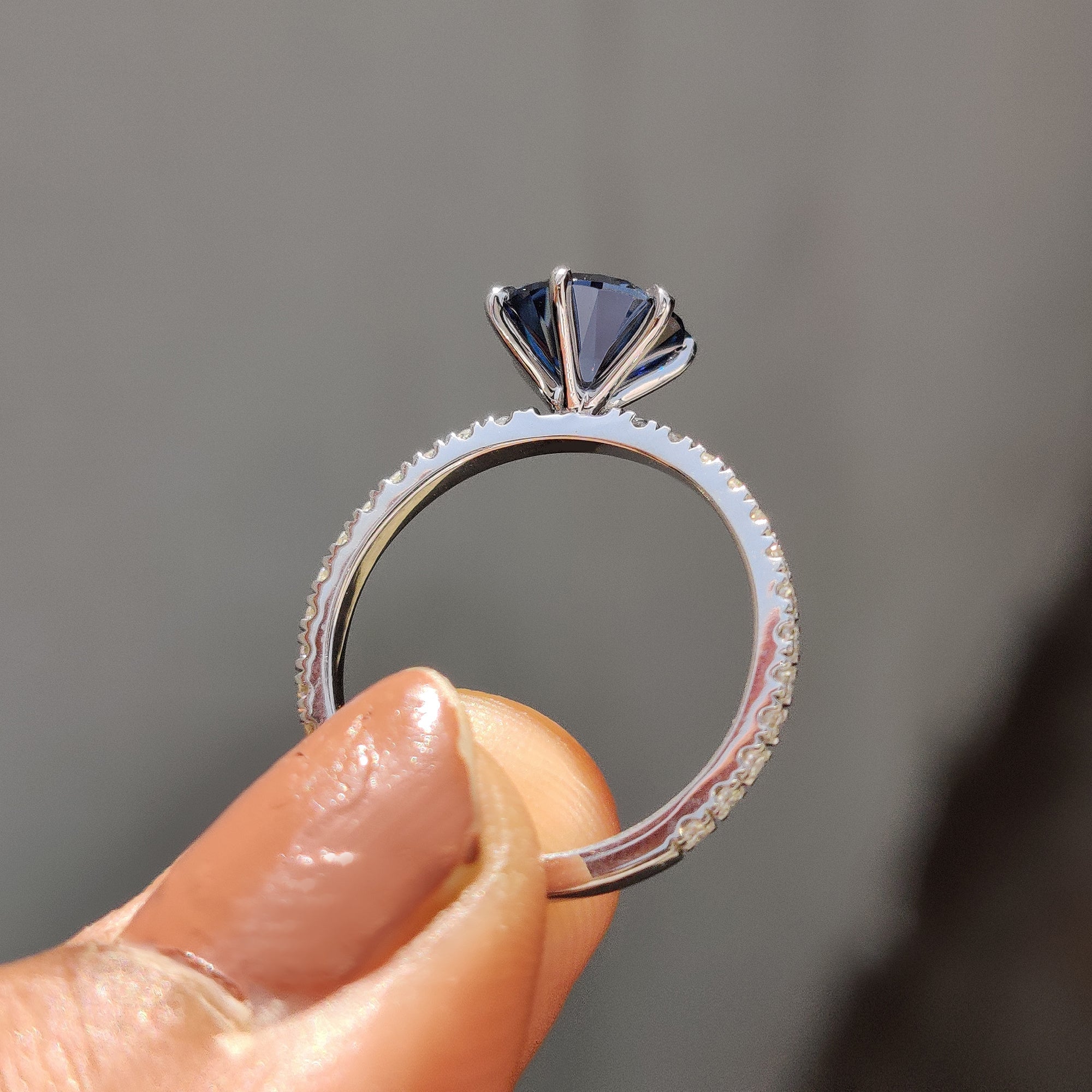 Royal Dark Blue Round Pave Engagement Ring