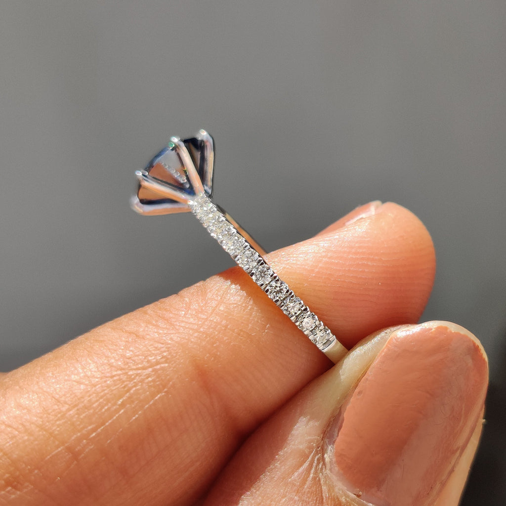 Royal Dark Blue Round Pave Engagement Ring