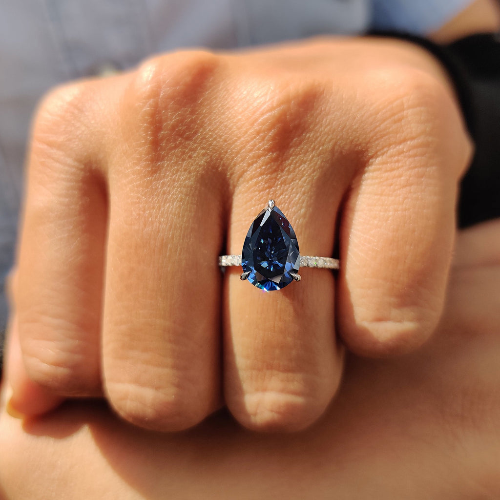 Royal Dark Blue Pear Shaped Engagement Ring