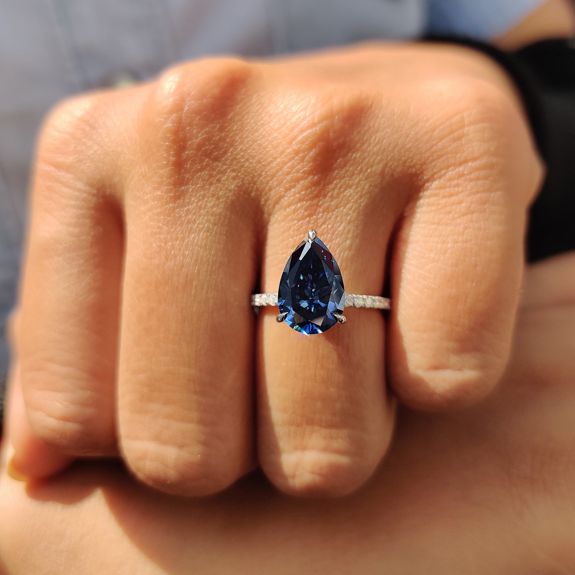 Royal Dark Blue Pear Shaped Engagement Ring