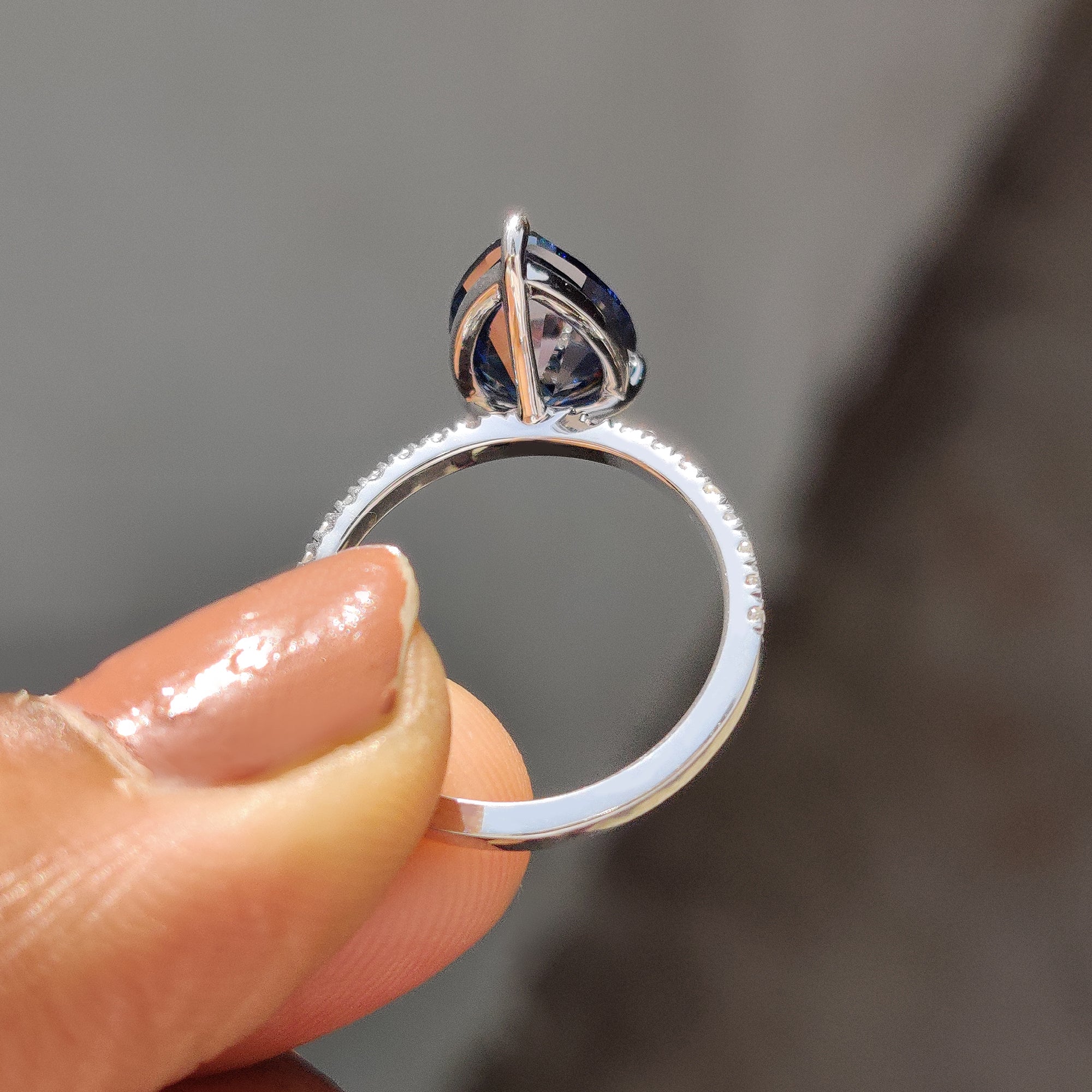 Royal Dark Blue Pear Shaped Engagement Ring