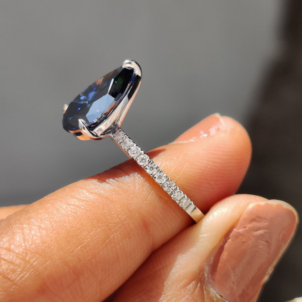 Royal Dark Blue Pear Shaped Engagement Ring