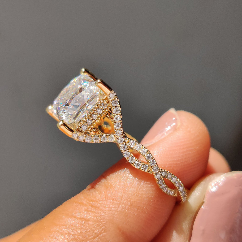 Princess Cut Moissanite Engagement Ring in Peekaboo Ring Style