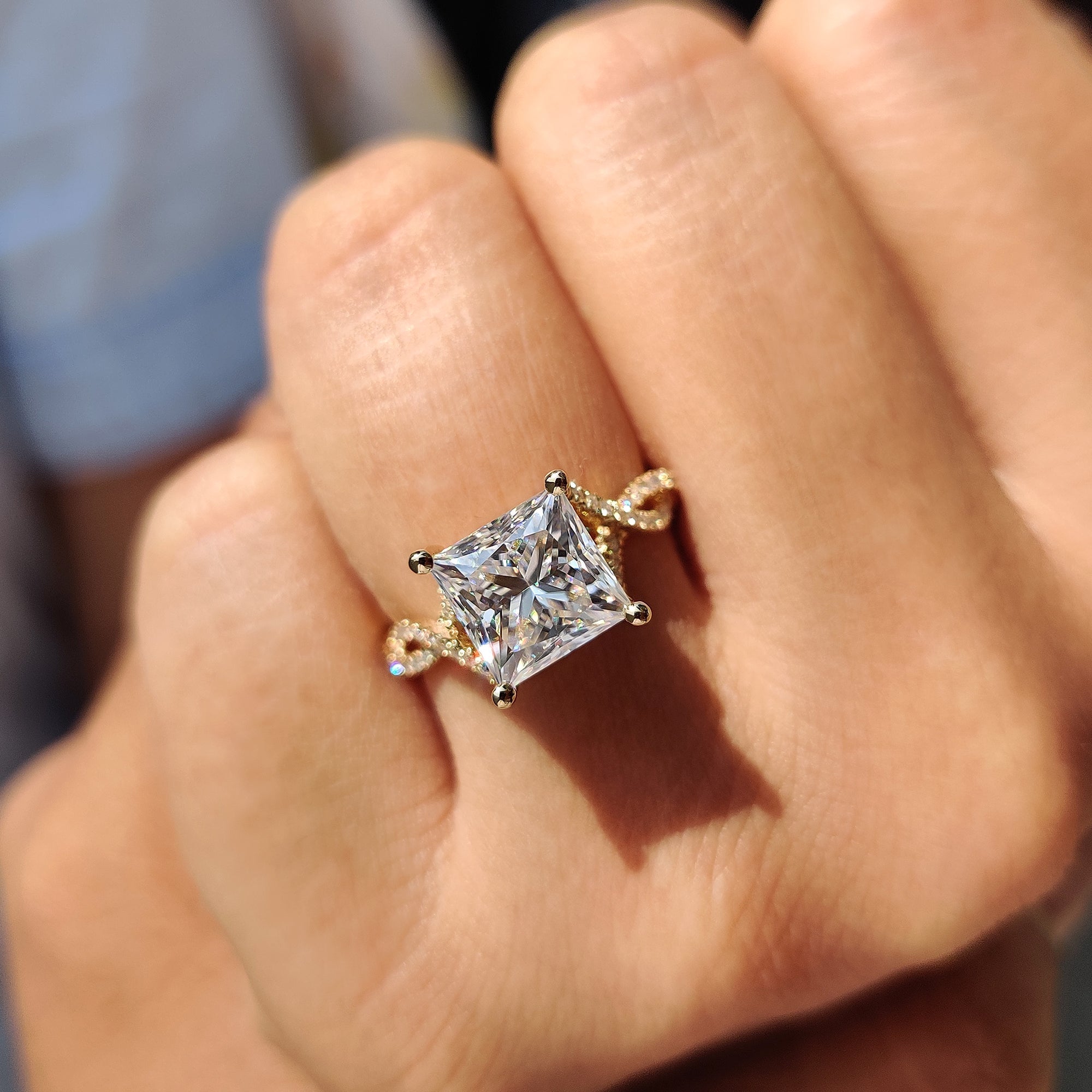 Princess Cut Moissanite Engagement Ring in Peekaboo Ring Style Secondary image