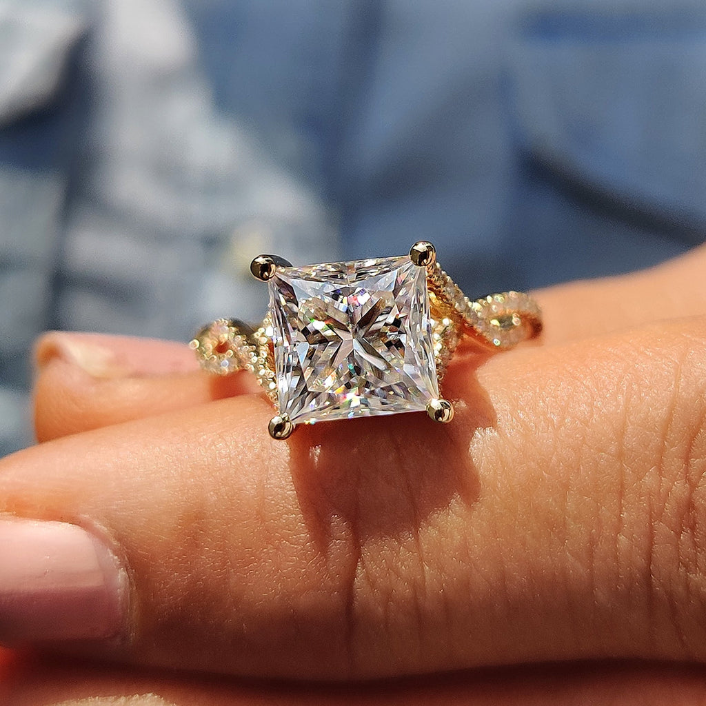 Princess Cut Moissanite Engagement Ring in Peekaboo Ring Style